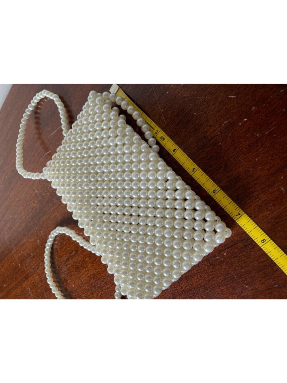 White Pearl Beaded Evening Bag Bridal Clutch & Crossbody Purse Phone Bag - Picture 9 of 10